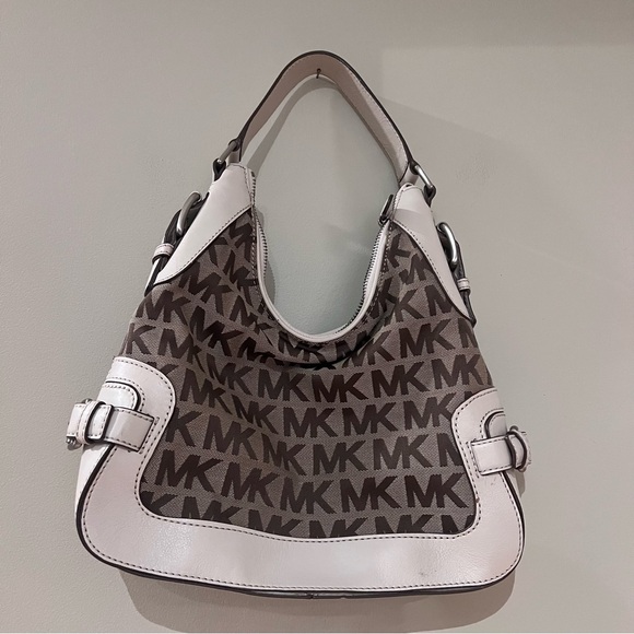 Michael Kors Handbags - Michael Kors Saddle White with Brown MK Logo Purse